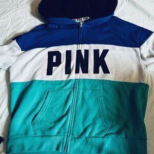 Pink brand fleece zip up colorblock blue hoodie